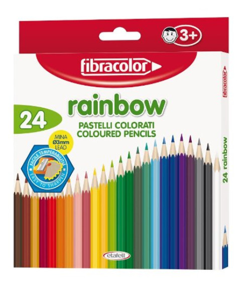 Creioane colorate 24 cul. cu ascuțitoare Raindow, Fibracolor